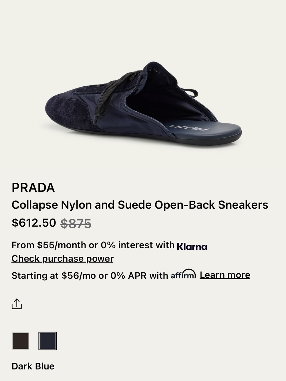 PRADA Navy Nylon & Suede Open-Back Mule Sneakers - Picture 2 of 2